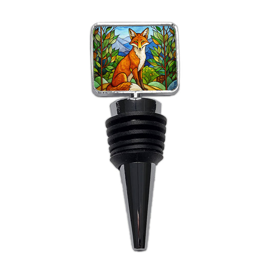 Stained Glass Fox Sitting Wine Bottle Stopper