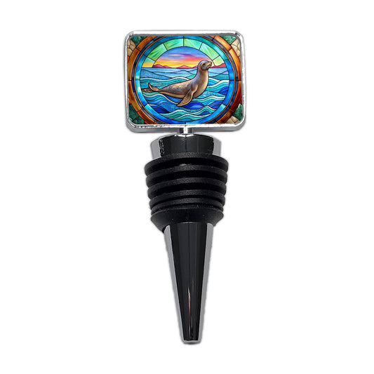Stained Glass Seal In The Ocean Wine Bottle Stopper
