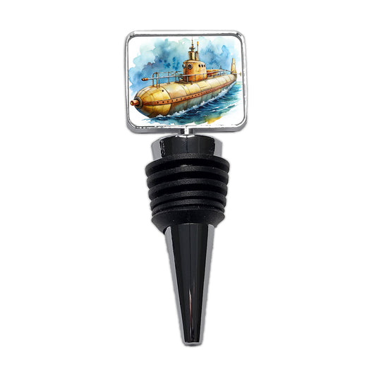 Steampunk Sci-fi Fantasy Retro Submarine Watercolor Wine Bottle Stopper