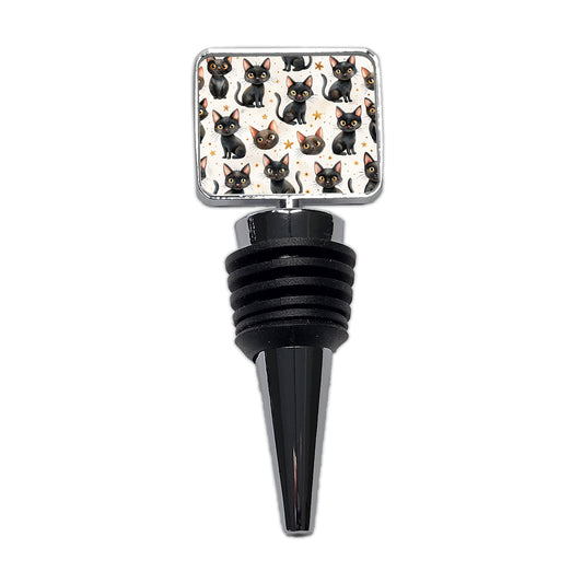 Sweet Black Cats Yellow Stars Wine Bottle Stopper
