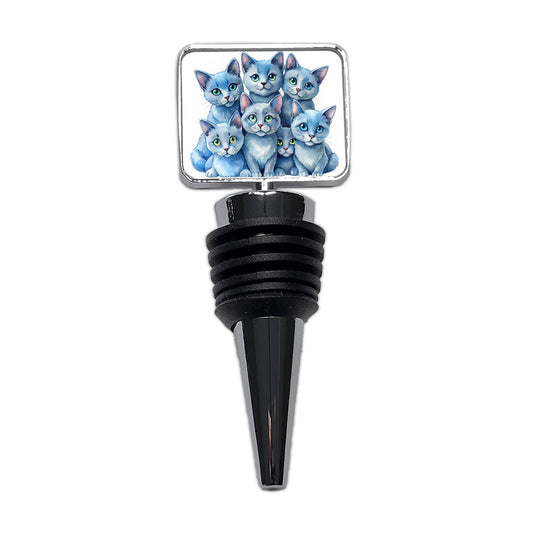 Sweet Russian Blue Cats Wine Bottle Stopper