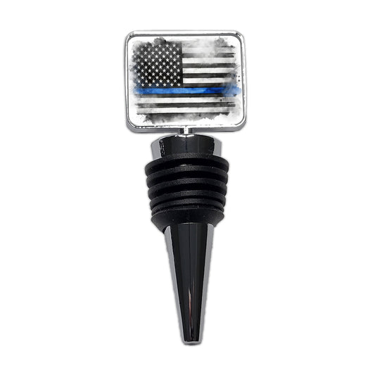 Thin Blue Line Black And White American Flag Support Policemen Police Wine Bottle Stopper