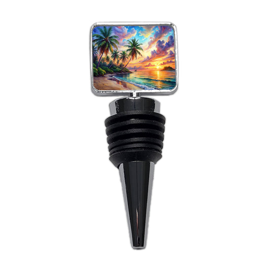 Tropical Beach At Sunset Watercolor Wine Bottle Stopper