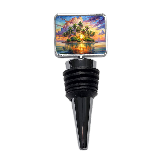 Tropical Deserted Island At Sunrise Watercolor Wine Bottle Stopper