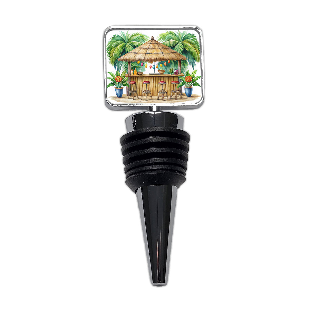 Tropical Resort Beach Tiki Bar Watercolor Wine Bottle Stopper