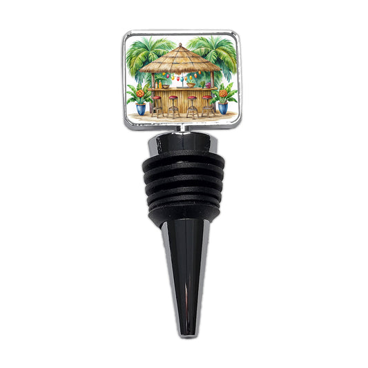 Tropical Resort Beach Tiki Bar Watercolor Wine Bottle Stopper