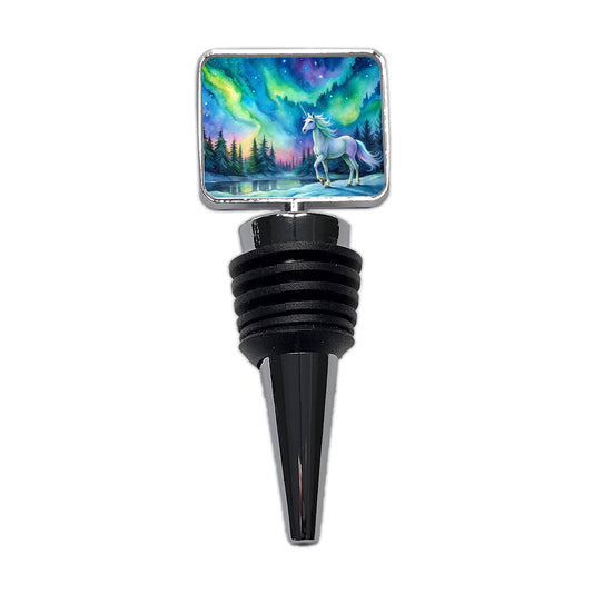Unicorn Northern Lights Fantasy Watercolor Wine Bottle Stopper