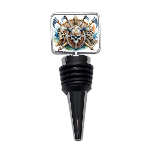 Viking Axes Shields And Skulls Watercolor Wine Bottle Stopper