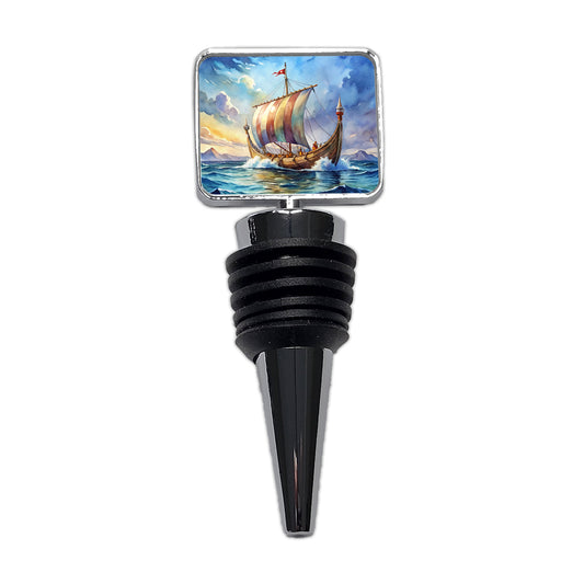 Viking Ship On The Ocean Watercolor Wine Bottle Stopper