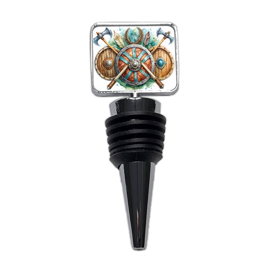 Viking Symbols Shields Axes Watercolor Wine Bottle Stopper