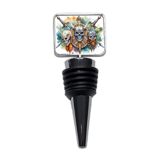 Viking Symbols Shields Swords Skulls Watercolor Wine Bottle Stopper
