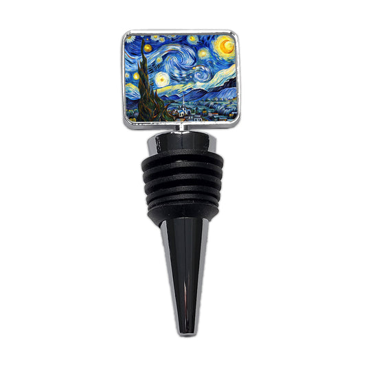 Watercolor Faux Van Gogh Starry Night Wine Bottle Stopper