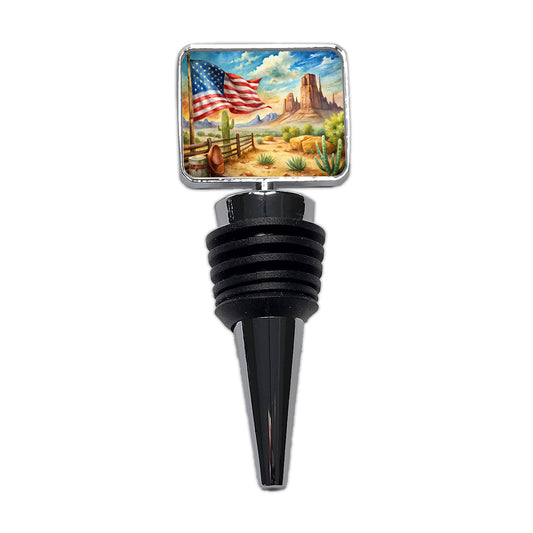 Western Americana American Flag Country Watercolor Wine Bottle Stopper