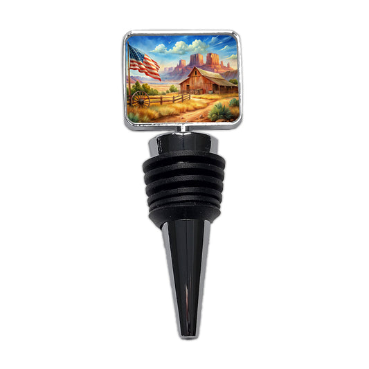 Western Americana Country Flag Ranch Wagon Wheel Wine Bottle Stopper