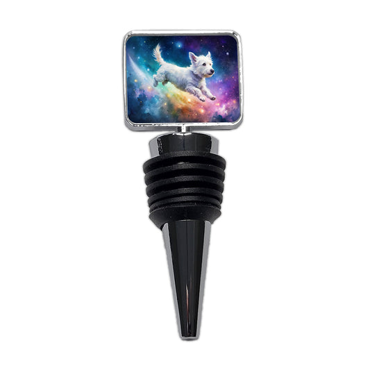 White Dog Flying Through Space Funny Watercolor Wine Bottle Stopper