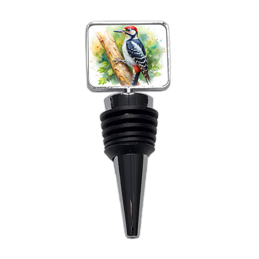 Woodpecker In Tree Bird Watercolor Wine Bottle Stopper