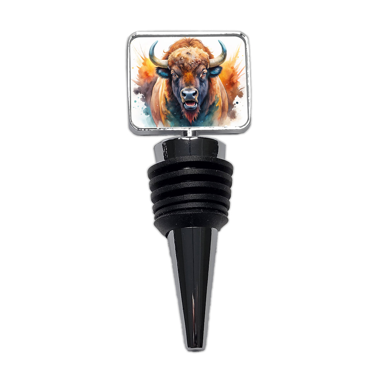 Angry American Bison Buffalo Watercolor Wine Bottle Stopper