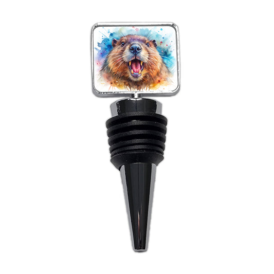 Angry Beaver Watercolor Wine Bottle Stopper