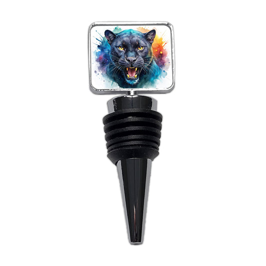 Angry Black Panther Watercolor Wine Bottle Stopper