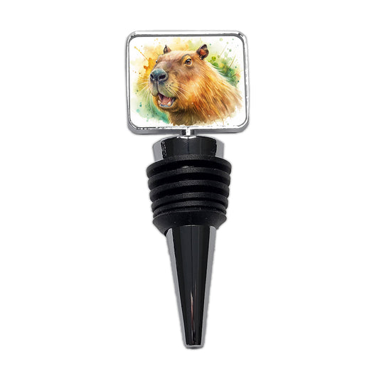 Angry Capybara Watercolor Wine Bottle Stopper