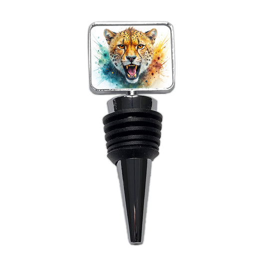 Angry Cheetah Watercolor Wine Bottle Stopper