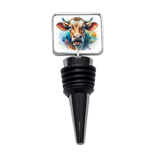 Angry Cow Watercolor Wine Bottle Stopper