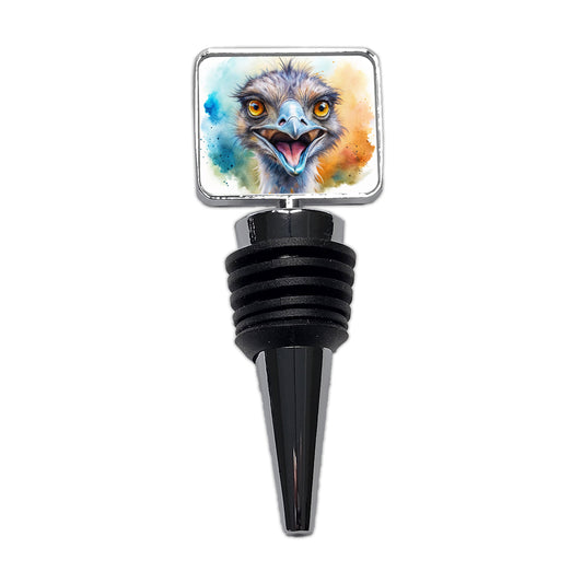 Angry Emu Watercolor Wine Bottle Stopper