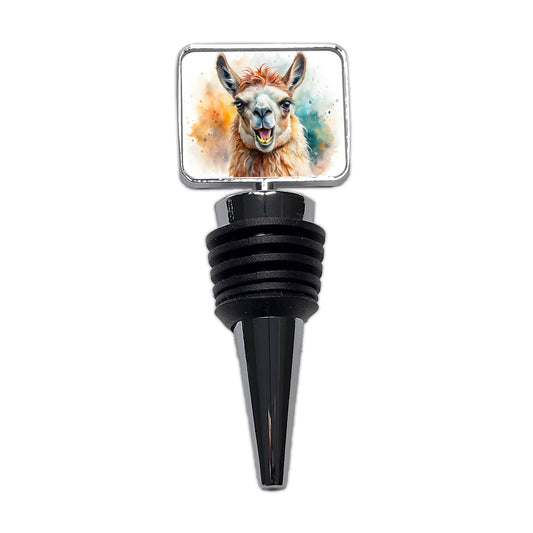Angry Llama Watercolor Wine Bottle Stopper