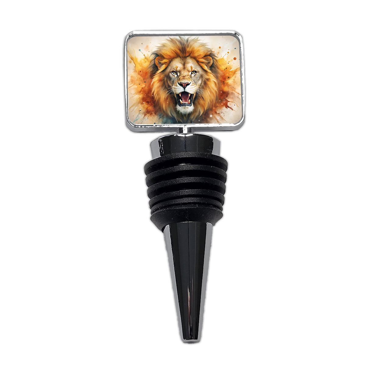 Angry Male Lion Watercolor Wine Bottle Stopper