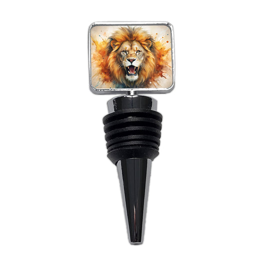 Angry Male Lion Watercolor Wine Bottle Stopper