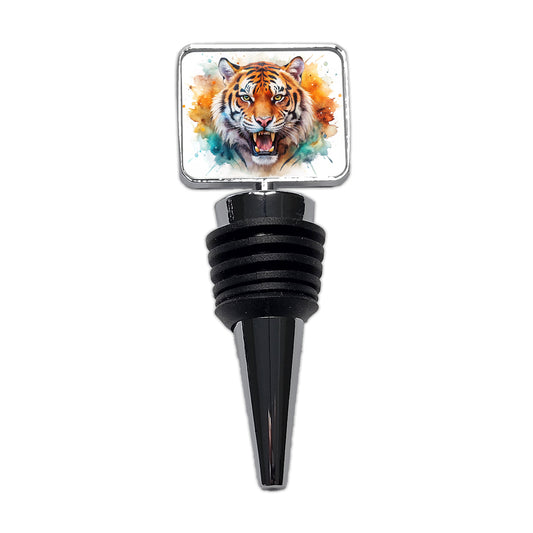 Angry Tiger Watercolor Wine Bottle Stopper