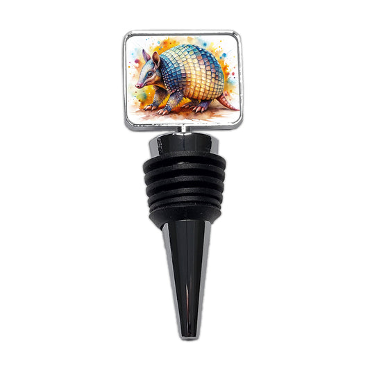 Armadillo Watercolor Wine Bottle Stopper