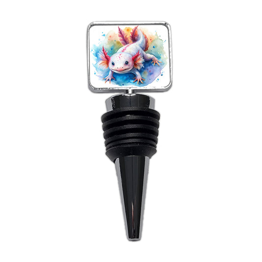 Axolotl Watercolor Wine Bottle Stopper
