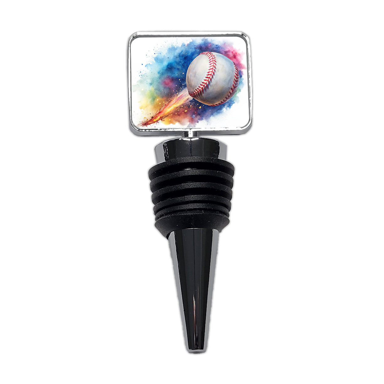 Baseball Rocketing Through The Air Watercolor Wine Bottle Stopper