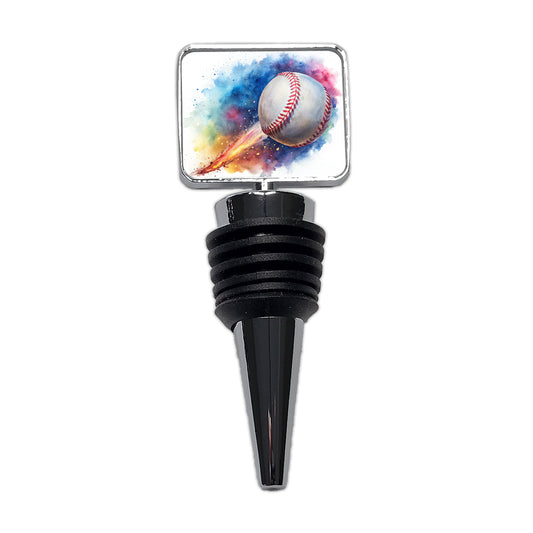 Baseball Rocketing Through The Air Watercolor Wine Bottle Stopper