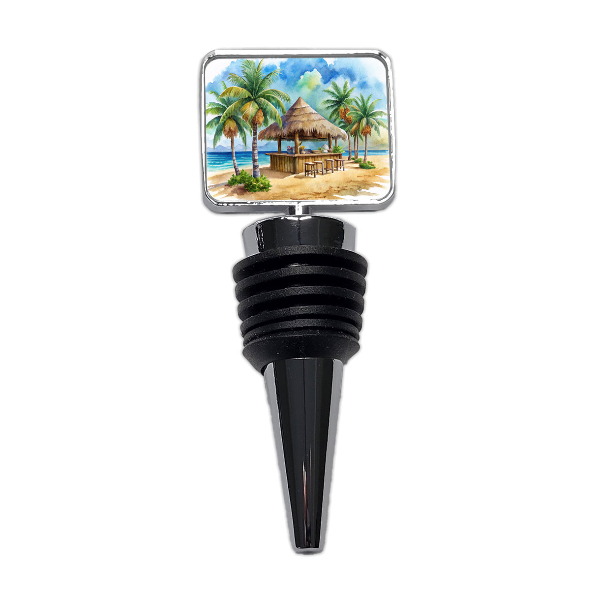 Beach Resort Tropical Scene With Tiki Bar Wine Bottle Stopper
