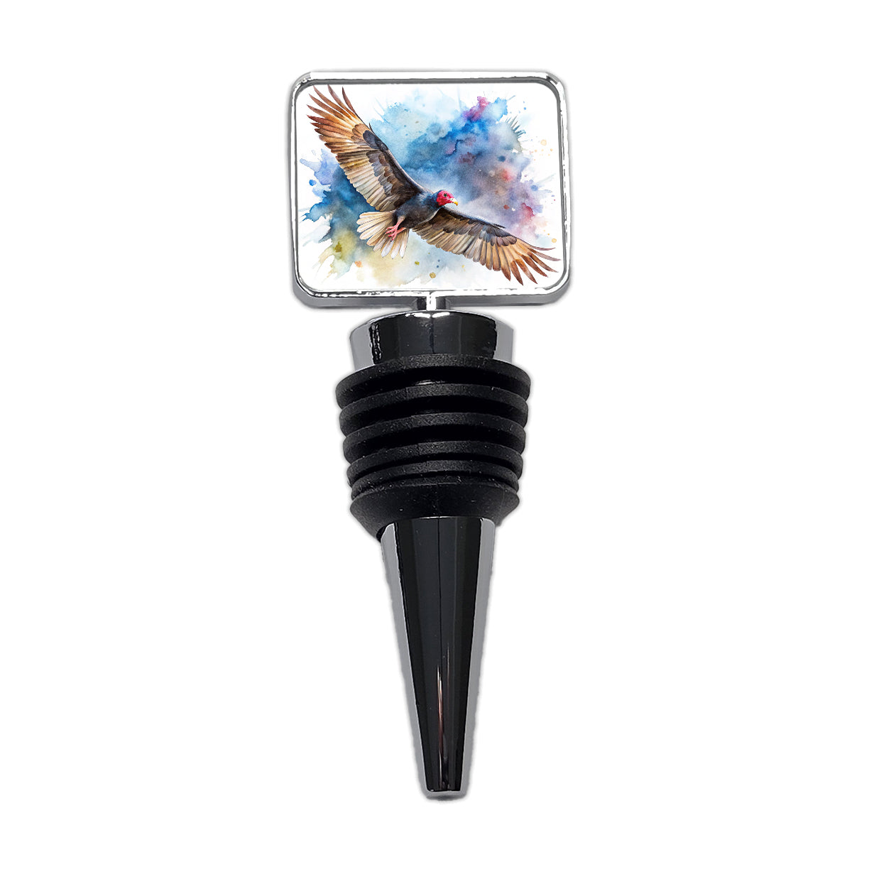 Black Turkey Vulture In Flight Watercolor Wine Bottle Stopper
