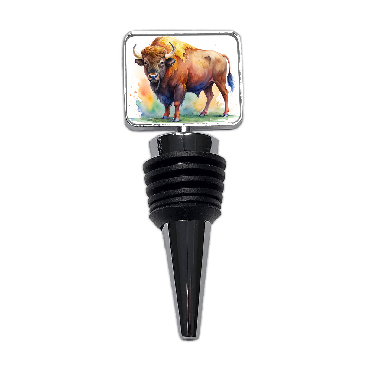 Buffalo Bison Watercolor Wine Bottle Stopper