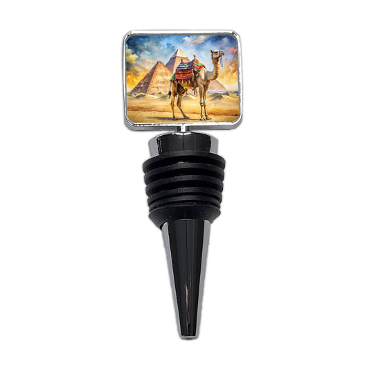 Camel With Pyramids In Background Watercolor Wine Bottle Stopper