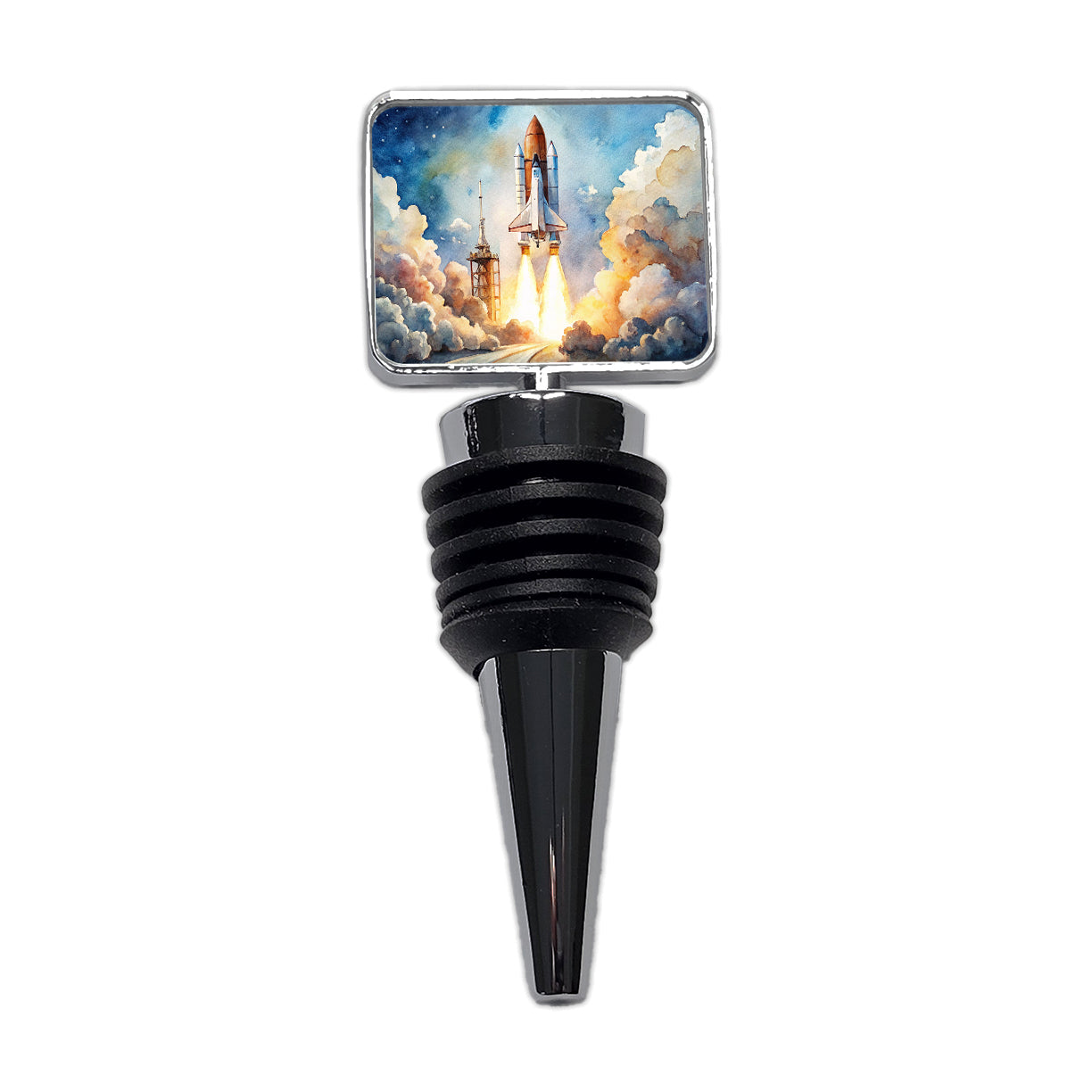 Classic Space Shuttle Launch Watercolor Wine Bottle Stopper