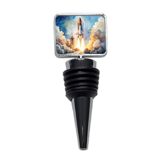 Classic Space Shuttle Launch Watercolor Wine Bottle Stopper