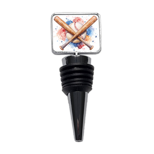 Crossed Baseball Bats And Balls Watercolor Wine Bottle Stopper