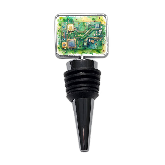 Detailed Circuit Board Watercolor Wine Bottle Stopper