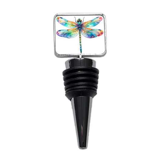 Dragonfly Rainbow Watercolor Wine Bottle Stopper