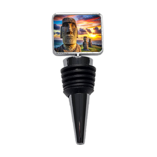 Easter Island Statues At Sunset Watercolor Wine Bottle Stopper