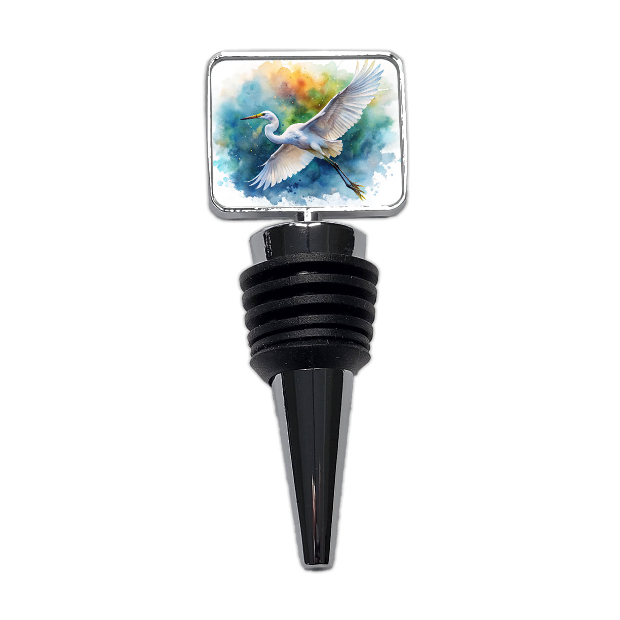 Egret In Flight Watercolor Wine Bottle Stopper