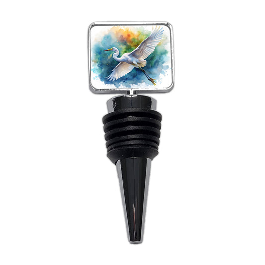Egret In Flight Watercolor Wine Bottle Stopper