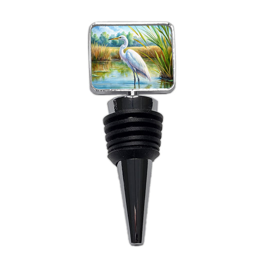 Egret Standing In Marshes Watercolor Wine Bottle Stopper