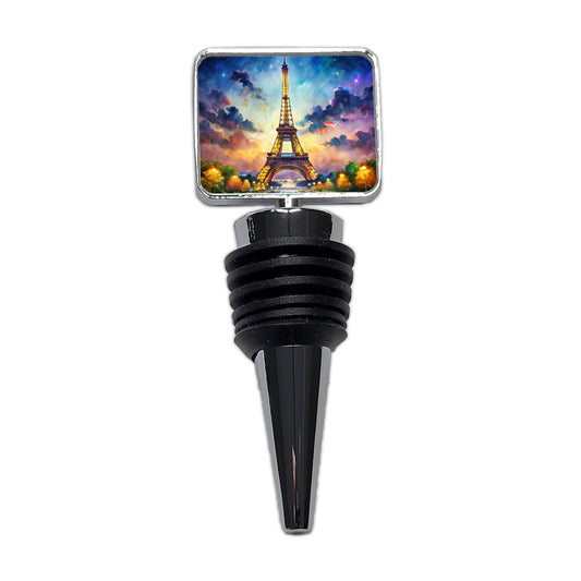 Eiffel Tower At Night Watercolor Wine Bottle Stopper