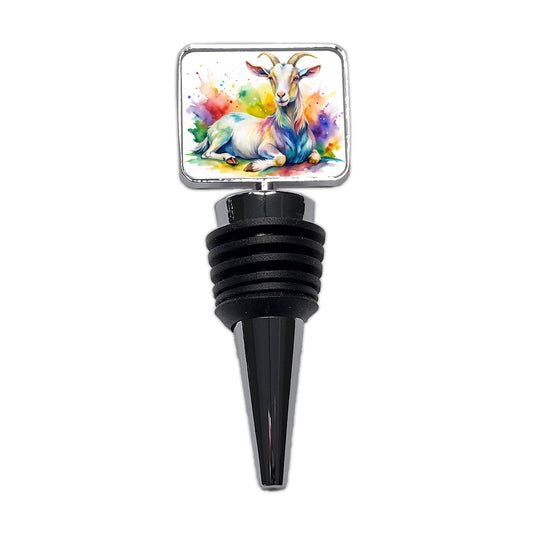 Fainting Goat Rainbow Colorful Watercolor Wine Bottle Stopper
